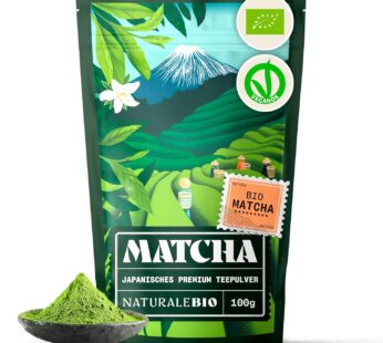 NaturaleBio Matcha Tea Powder Organic – Premium Quality – 100 g. Original Green Tea from Japan. Japanese Ideal for Drinking. Green Tea for Latte, Smoothies Drink. Made in Uji, Kyoto.