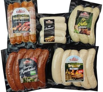 MEISTER’S Grill Package Bratwurst, Cheese Sausage, Smoked Sausage Debrecziner, Rostbratwurst, Bernese Sausages with Cheese & Bacon Food Package