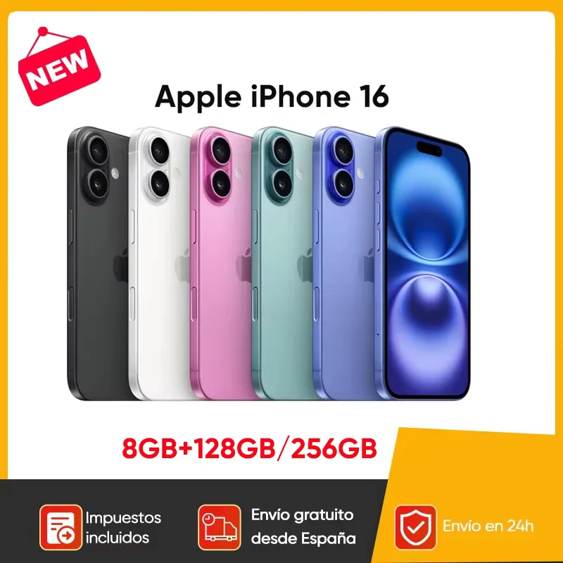 Apple iPhone 16 Smartphone 5G iPhone iOS 18 6.1 ''Super Retina XDR OLED affichage IP68 résistant à la poussière/à l'eau double SIM 8GB 128/256GB